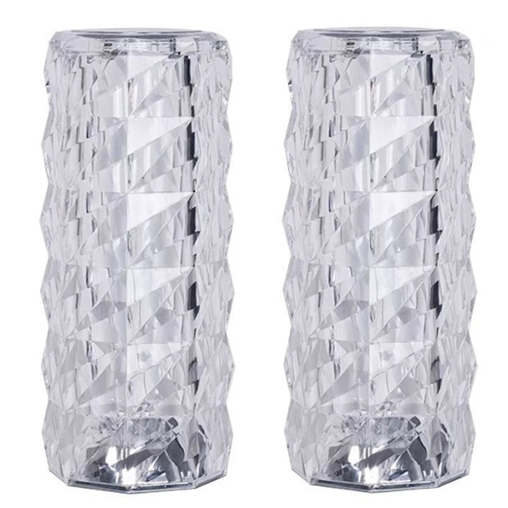 Комплект от 2 кристални LED амбиентни лампи, SINBINTA, Декоративна лампа с дистанционно управление, RGB 16 цвята, Сензорно управление, Батерия 400 mAh, USB-C зареждане, За детска стая, спалня, Пластмаса, 9x9x21.5 см, Прозрачна