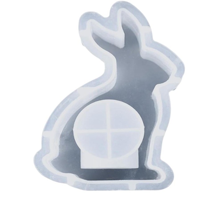 Форма за свещник, шарка на великденски заек, RUIOMII, 12x7,2x4 см, бяла
