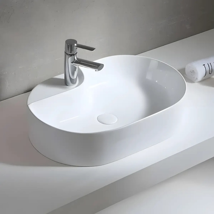 Lavoar pe Blat WB6424, Culoare Alb, Material Portelan, Dimensiune 59x39cm