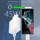 Зарядно устройство за бързо зареждане 45W, 1M Type-C кабел, съвместимо със Samsung S10, S20, S20 Ultra, S21 FE, S21, S22, S22 Plus, S23, S23 Plus, Note 10, Note 20 и Fast Charge Data Cable 1m Type C, Type C, бял