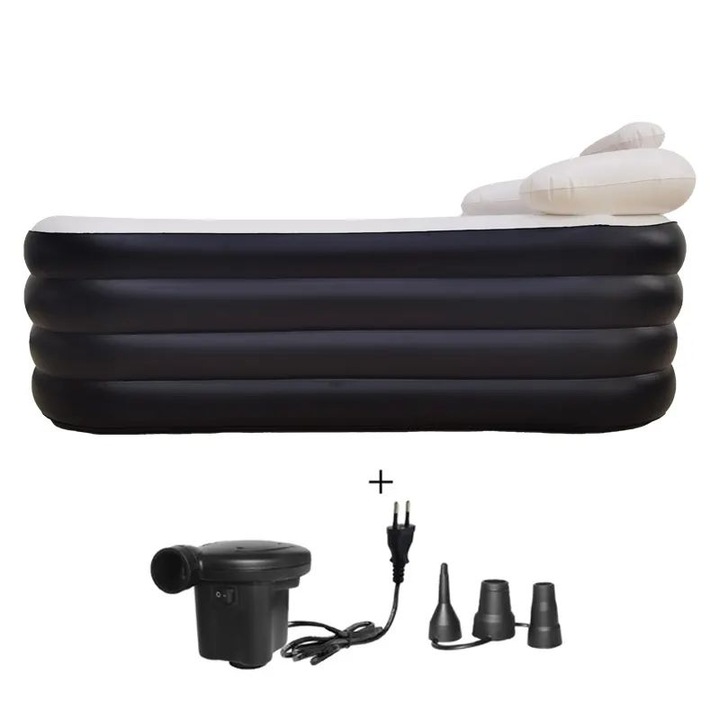 Надуваема вана, Influential Tech, с електрическа помпа и аксесоари, черна, 152 cm x 82 cm x 50 cm