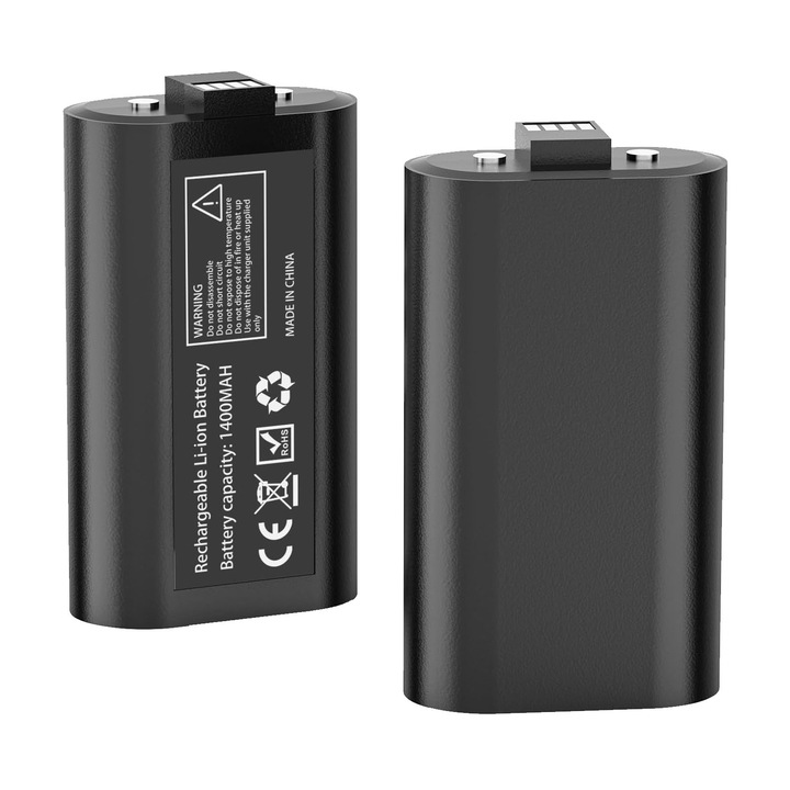 2 darabos Venom akkumulátor készlet, SINBINTA, Xbox One, Xbox S és X konzolokkal kompatibilis, 1400mAh, Li-ion, újratölthető akkumulátor, túlfeszültség-védelem, 2000 ciklus, 53x30x15,5 mm, fekete