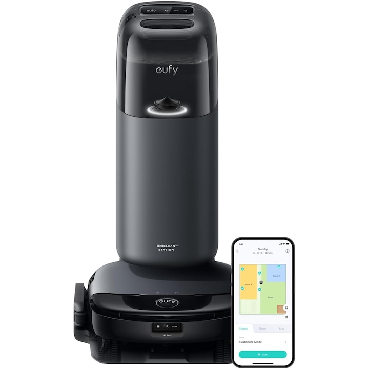 Прахосмукачка робот eufy Omni S1, прахосмукачка и моп HydroJet, 8000 Pa, черна