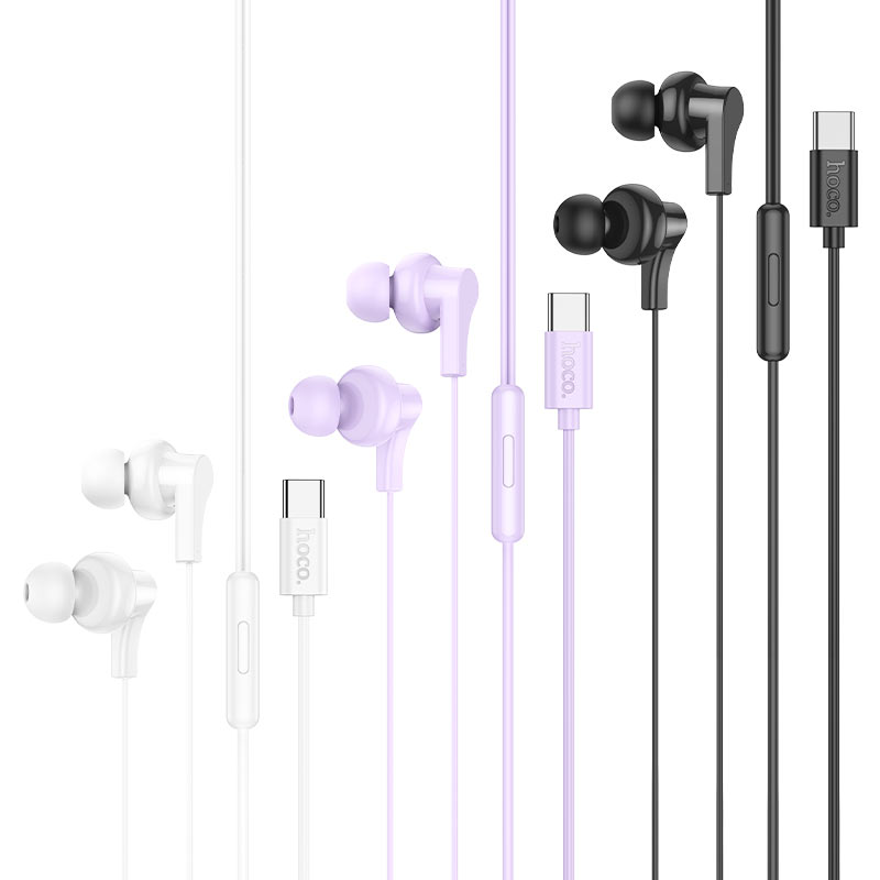 Casti Hoco M114 Jia, Cablu Type-C 1.2m, Compatibile iPhone 15/16 si Android, Microfon si Control volum, Negru