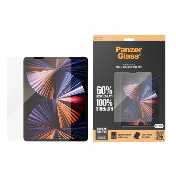 Folie protectie sticla securizata PanzerGlass Ultra-Wide Fit compatibila cu iPad Pro 12.9 inch 2018-2022, Transparent