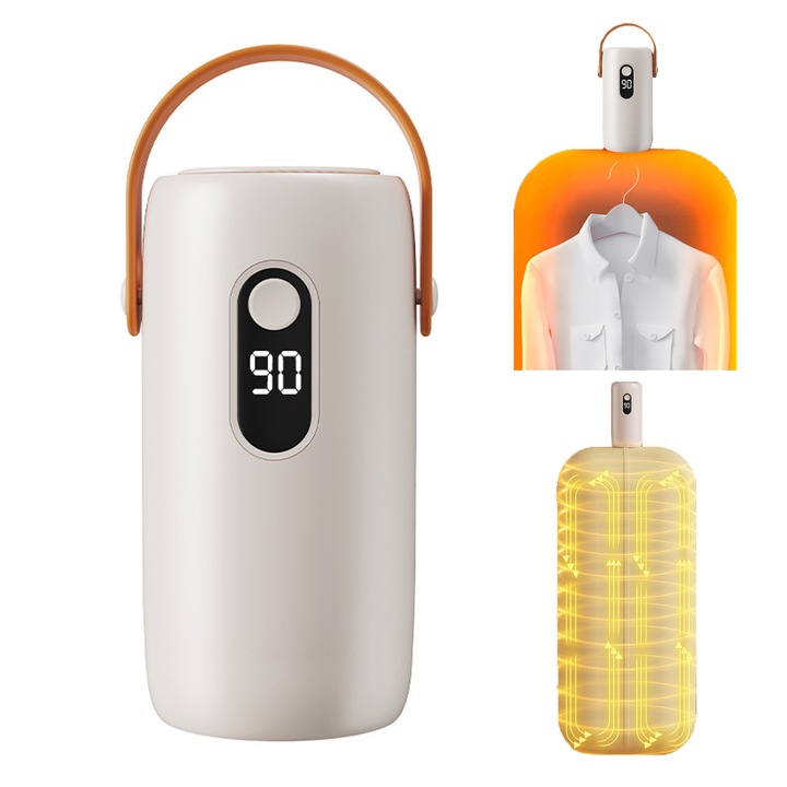 Uscator Electric de Rufe, SINBINTA, Uscator de Haine Portabil de Uz Casnic, Cu sac inclus, Sterilizare cu lumina UV, Control timp si temperatura, Capacitate 1Kg, Silentios, Usuca rapid, Usor de transportat, ABS, 105x105x175mm, Alb