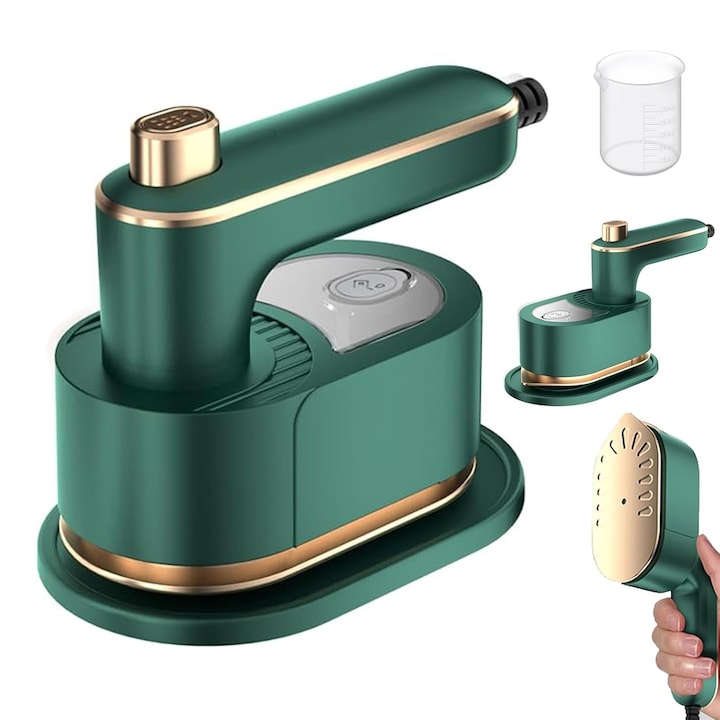 Fier De Calcat Portabil, SINBINTA, Incalzire 30 secunde, Rezervor 50ml, 40w, Functie de calcat umed si uscat, Maner pliabil, Rotatie de 180 de grade, Sigur pe toate materialele care pot fi calcate, 21x10.5cm, ABS/PET, Verde