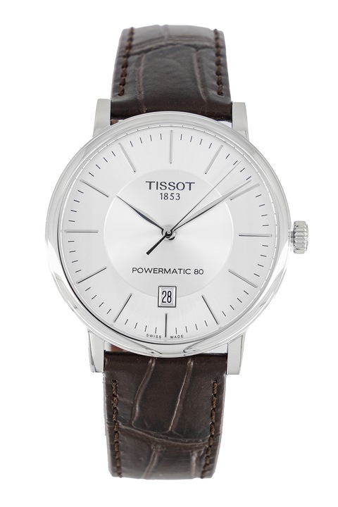 Tissot, Автоматичен часовник с кожена каишка, Сребрист, Тъмнокафяв