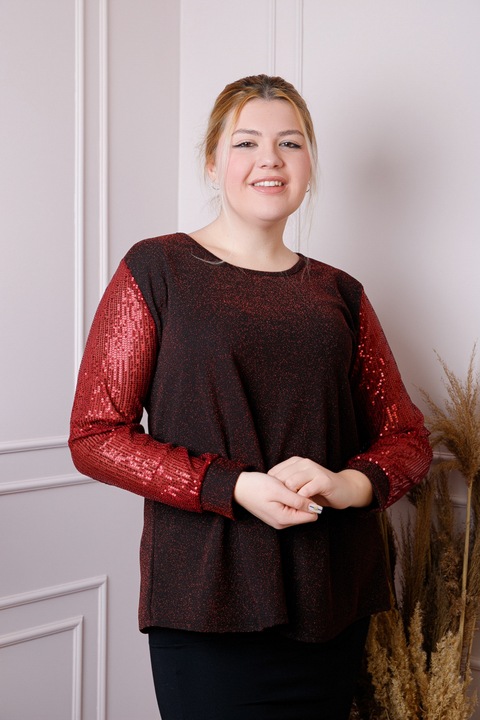 Блуза голям размер Chloe с пайети и конци lame - Grena, One Size INTL