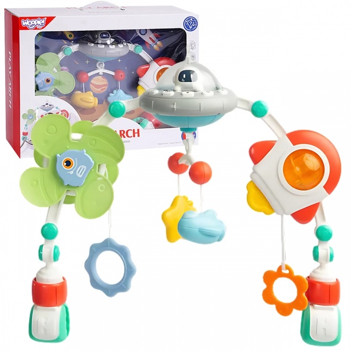 Jucarie interactiva pentru bebelusi, WOOPIE, pentru carucior, fotoliu sau patut, multicolor