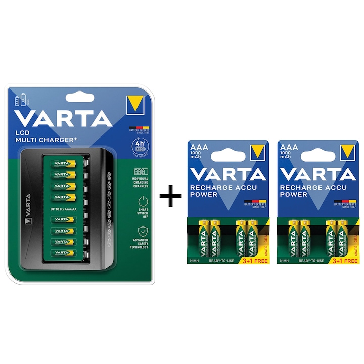 Pachet Incarcator Acumulatori LCD Multi Charger+ 57681 si 8 Acumulatori 1000mAh R3 AAA VARTA