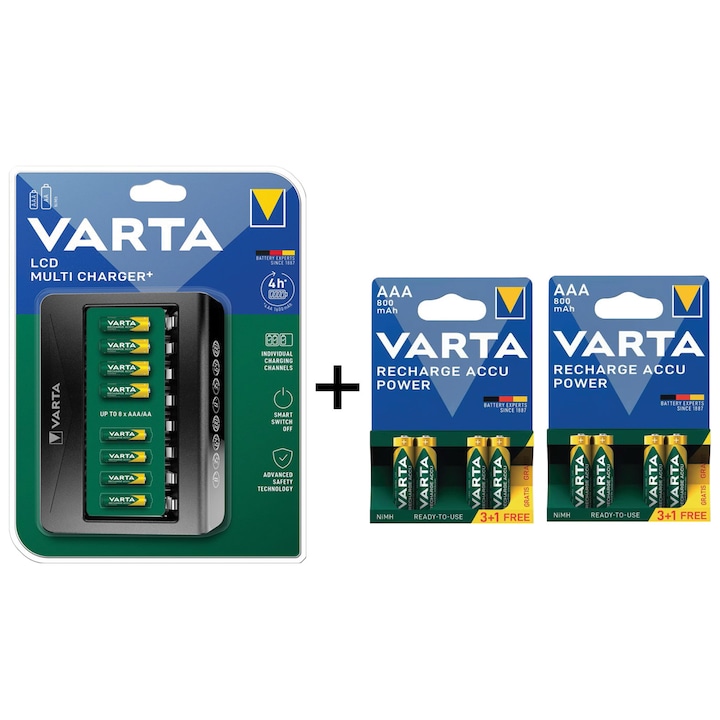 Pachet Incarcator Acumulatori LCD Multi Charger+ 57681 si 8 Acumulatori 800mAh R3 AAA VARTA