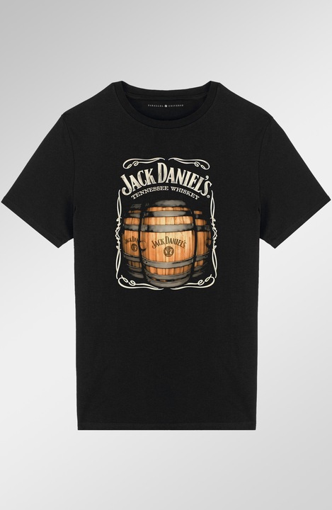 Тениска за мъже за фенове на Whisky Jack Daniels, Barrel, regular fit, черна, S
