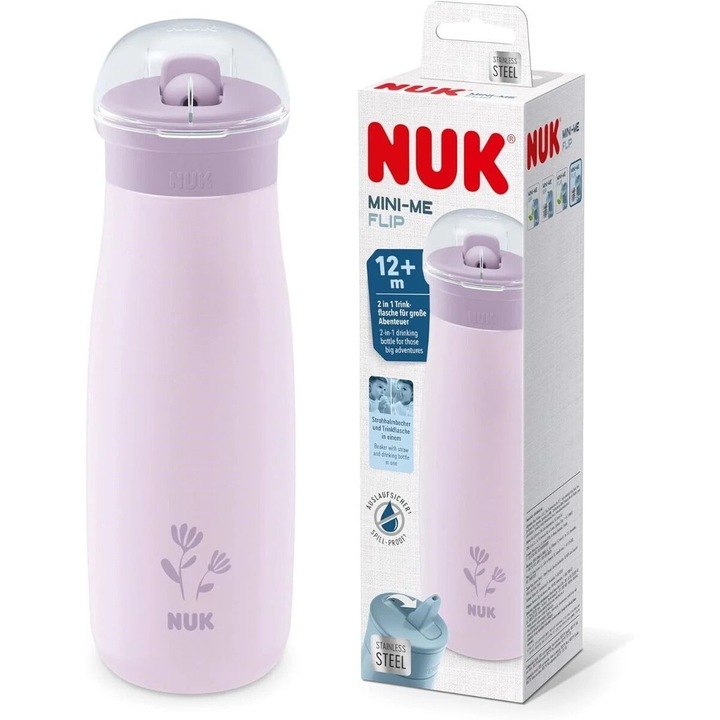 Pahar NUK Mini-Me Flip din inox, 500ml, Lila, BPA Free