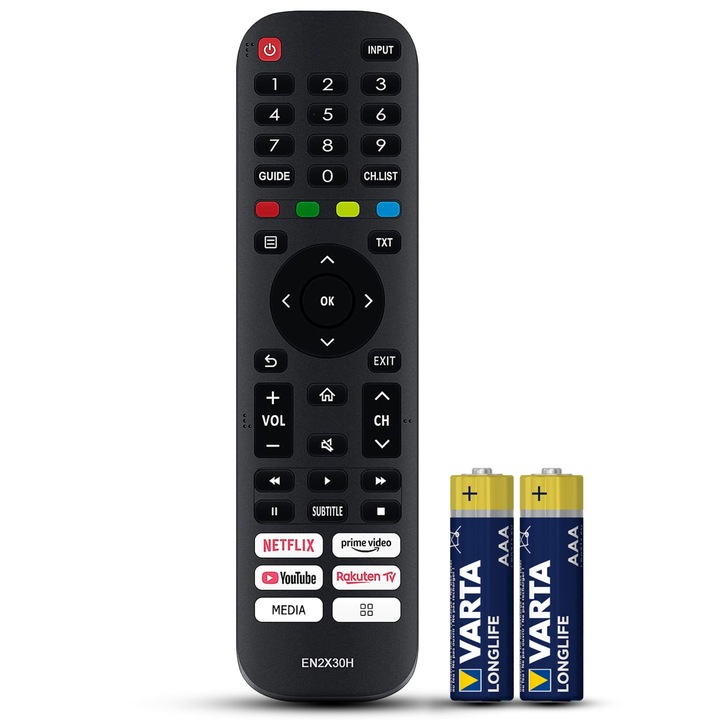 Telecomanda compatibila Hisense, EN2X30H, 32A5600F, 32A5620F, 32AE5500F 40A5600F, 40AE5500F, TEMIX®, baterii incluse