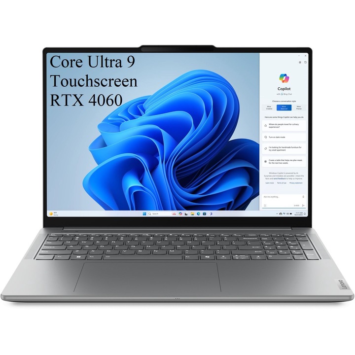 Lenovo Yoga Pro 9 16IMH9 laptop, 16" 3.2K 3200x2000 IPS Touch Screen 165Hz, Intel Core Ultra 9 185H 16 magos, 32 GB LPDDR5x, 1TB SSD m2 PCIe, NVIDIA GeForce RTX 4060 8GB GDDR6, Windows 11 Home, Alumínium tok 2.0 kg Luna Grey