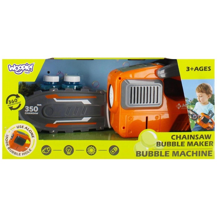Pistol pentru baloane WOOPIE, portocalie, cu doua sticlute de lichid, 3+ ani
