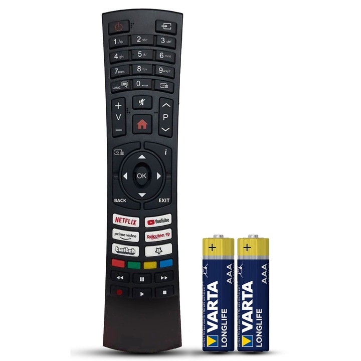 Telecomanda compatibila Wellington, WL43UHDV296SW, WL50UHDV296SW, WL55UHDV296SW, butoane dedicate Youtube, Netflix, Prime Video, TEMIX®, baterii incluse