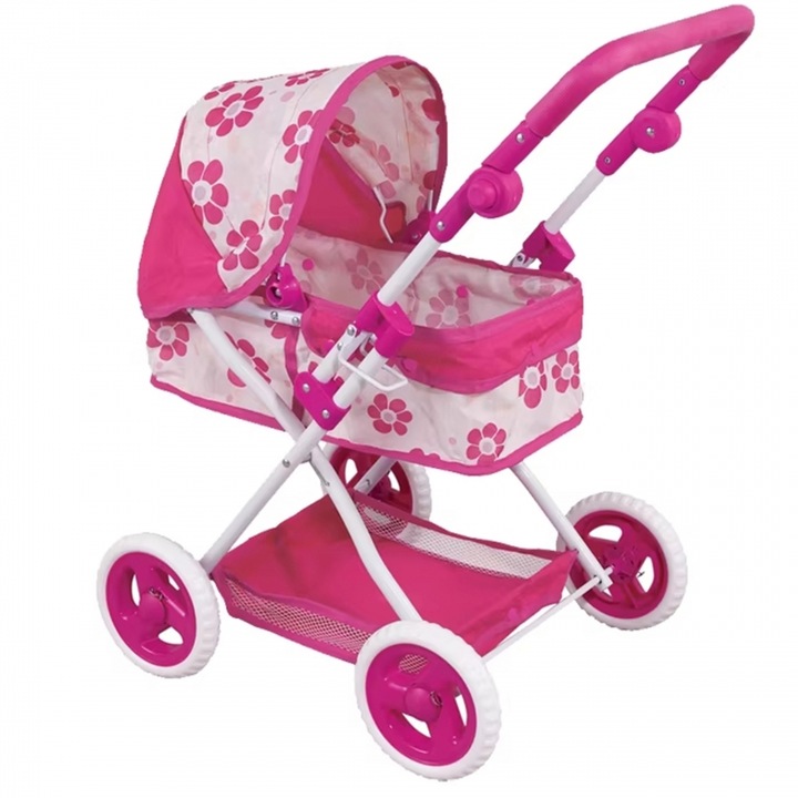 WOOPIE ROYAL babakocsi, agyagból, állítható fogantyúval, virágmintás, 55 cm-es babákhoz