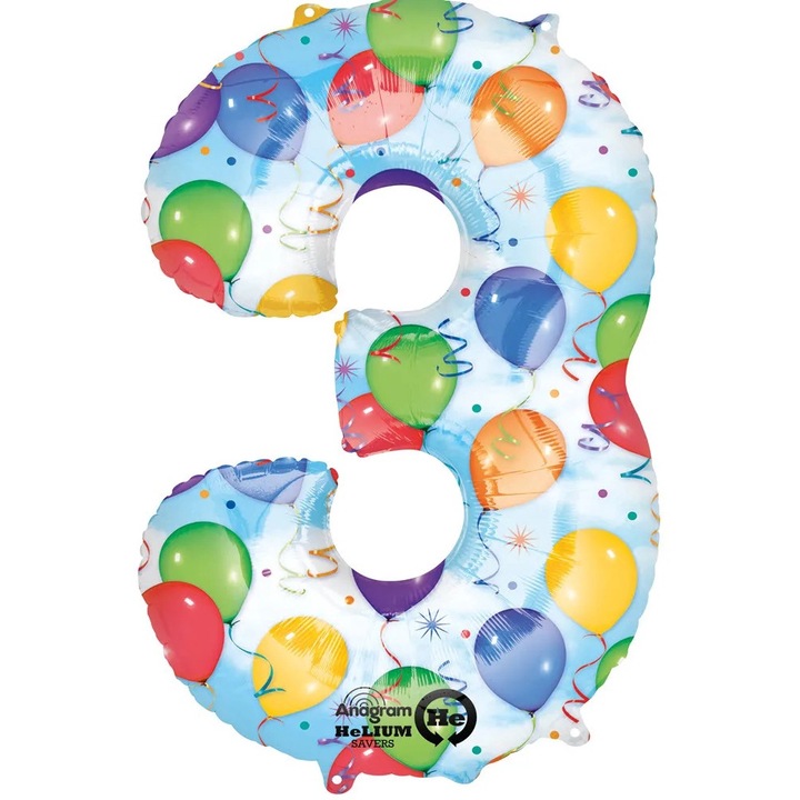 Balon cifra 3 XL colorat - folie