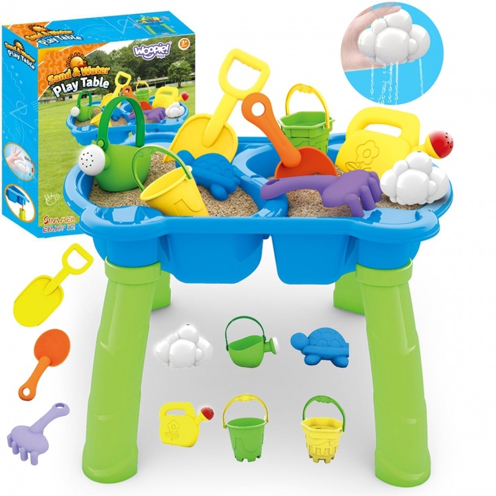 WOOPIE Игрална маса 2 в 1, комплект от 9 аксесоара, многоцветна, за вода и пясък