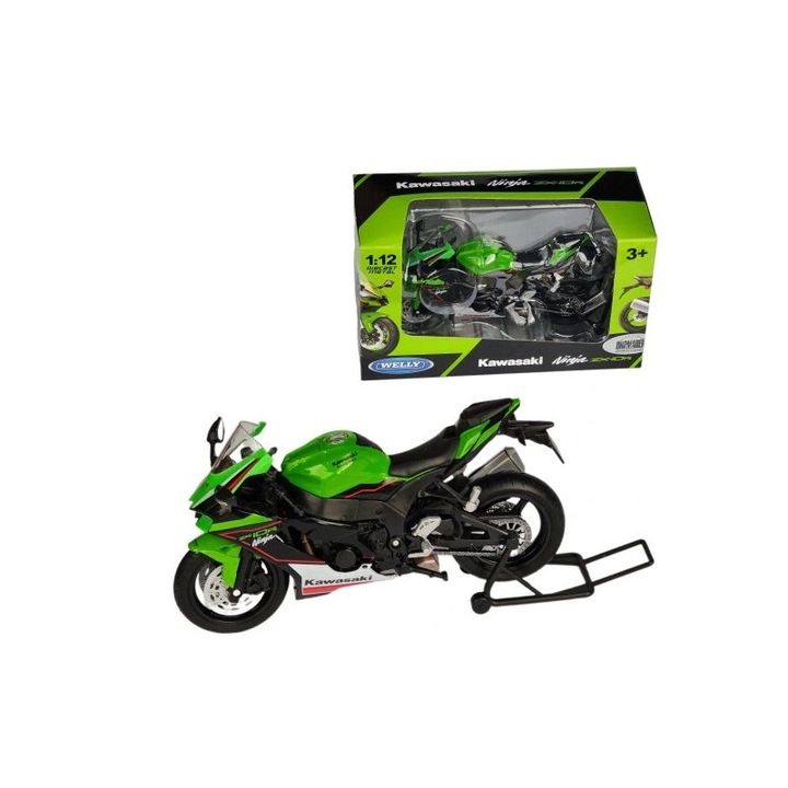 Motorkerékpár, WELLY, 1:12, Kawasaki Ninja ZX10R, fekete/zöld