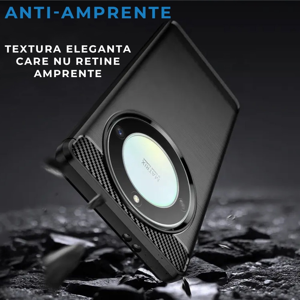 Husa pentru Honor Magic 7 Lite Flexibila Antisoc Carbon Daden®, Protectie camera, Slim, Hybrid Antisoc, Negru