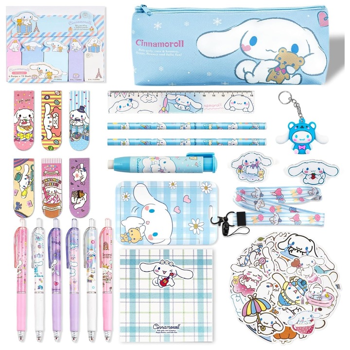 Set de rechizite dragute, include penar, pixuri, radiera, rigla, suport pentru ecuson, autocolante, breloc, pentru fete, 7 ani