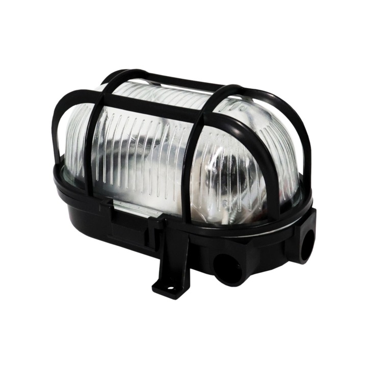 Aplica exterior, lampa BADT, cu grilaj de plastic, dulie E27, fara bec, maxim 60W, IP44, ABS si sticla, negru, Mentavill