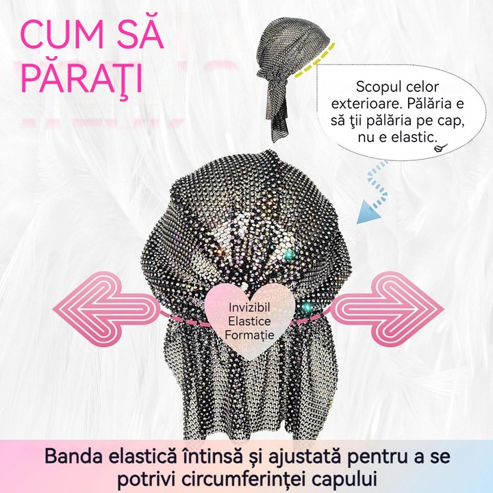 Palarie de pirat cu strasuri, ASDIIT, design cu coada lunga, pentru costume si spectacole