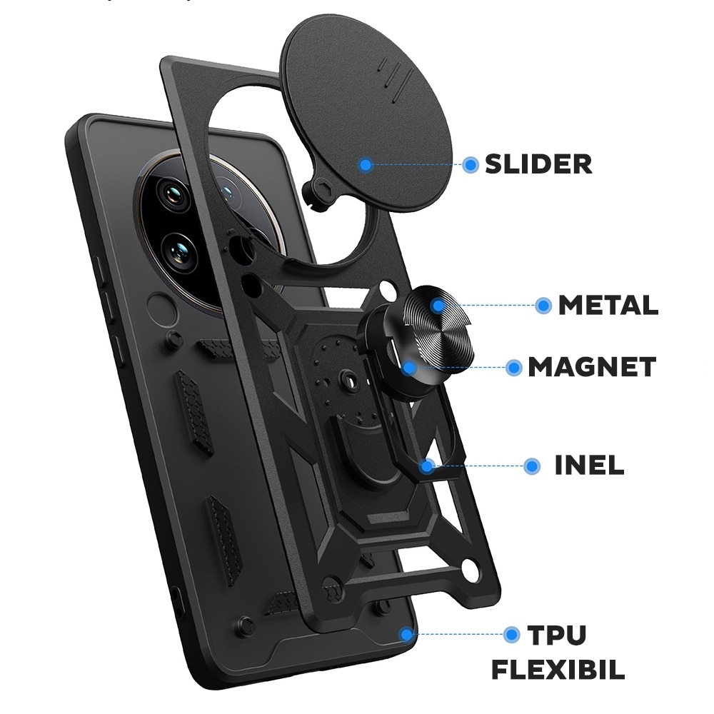 Husa pentru Honor Magic 7 Lite cu inel rotativ 360 Daden, Camshield series, Hybrid Antisoc, Slider pentru protectia camerei, Verde