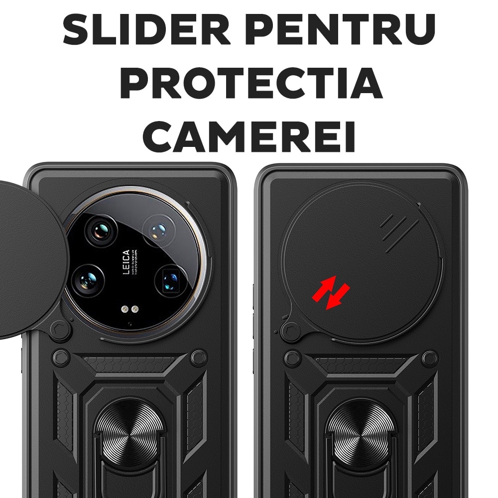 Husa pentru Honor Magic 7 Lite cu inel rotativ 360 Daden, Camshield series, Hybrid Antisoc, Slider pentru protectia camerei, Verde