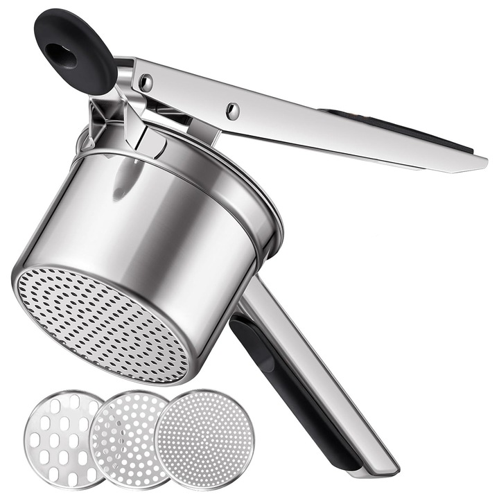 Hokitpro burgonyaprés, rozsdamentes acél, 3 cserélhető szita, 32,5x9x7,2 cm