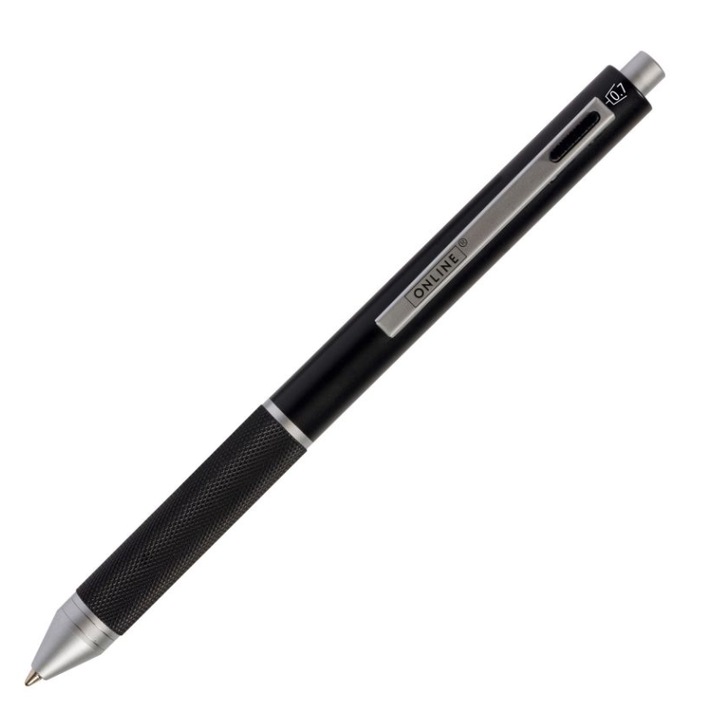 Gravitációs íróeszköz, Multipen Online®, 4 az 1-ben, 3 szín és mechanikus ceruza 0,7 mm, metál, fekete