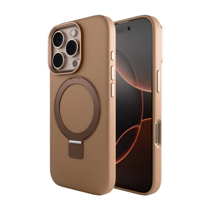 iPhone 16 Pro Max tok, Vetter, Clip-On Silk Series, összecsukható állvánnyal, MagSafe kompatibilis, Gold Rose