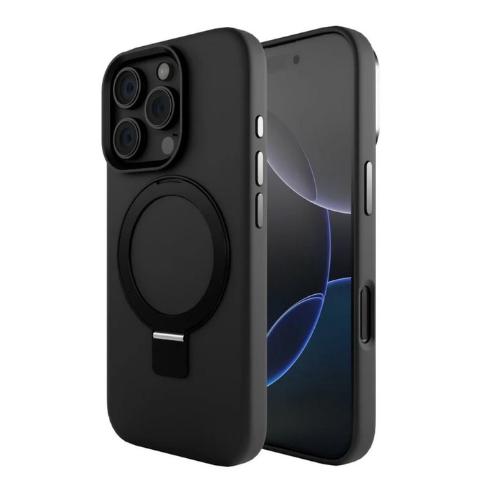 iPhone 16 Pro Max tok, Vetter, Clip-On Silk Series, összecsukható állvánnyal, MagSafe kompatibilis, Fekete