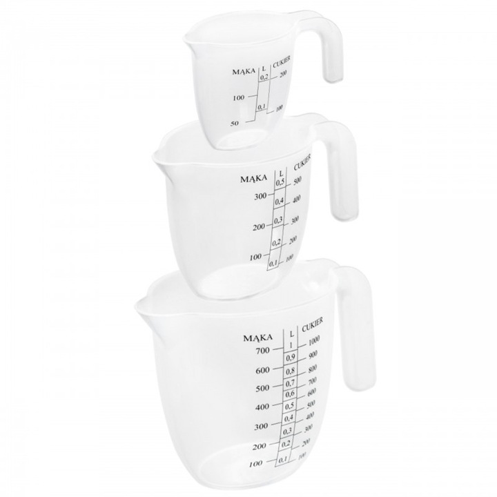 Комплект от 3 мерителни чаши с дръжка Practic, 0.25 L, 0.5 L, 1 L, прозрачни