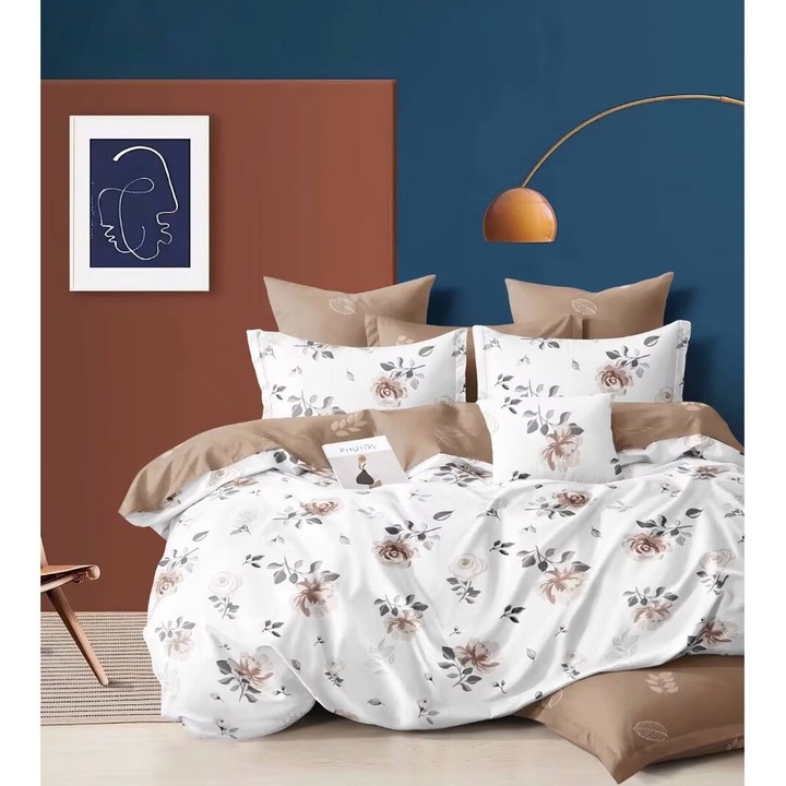 Комплект спално бельо за фино двойно легло, с 4 калъфки за възглавници, Evia Home, Classic Roses