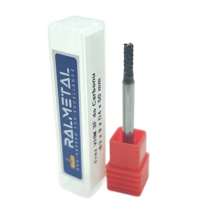 Frez VHM 3F Ralmetal pentru compozite, 3x9x4mm, lungime 50mm, acoperire diamantata