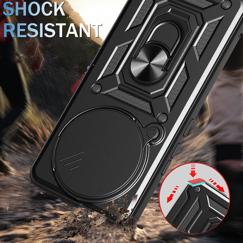 Husa pentru Xiaomi Redmi Note 14 Pro+ Plus Ring Armor Kickstand Tough Rugged Cover cu protectie camera Negru