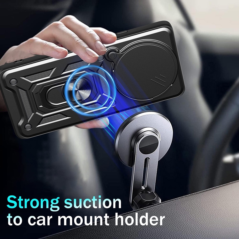 Husa pentru Xiaomi Redmi Note 14 Pro+ Plus Ring Armor Kickstand Tough Rugged Cover cu protectie camera Negru