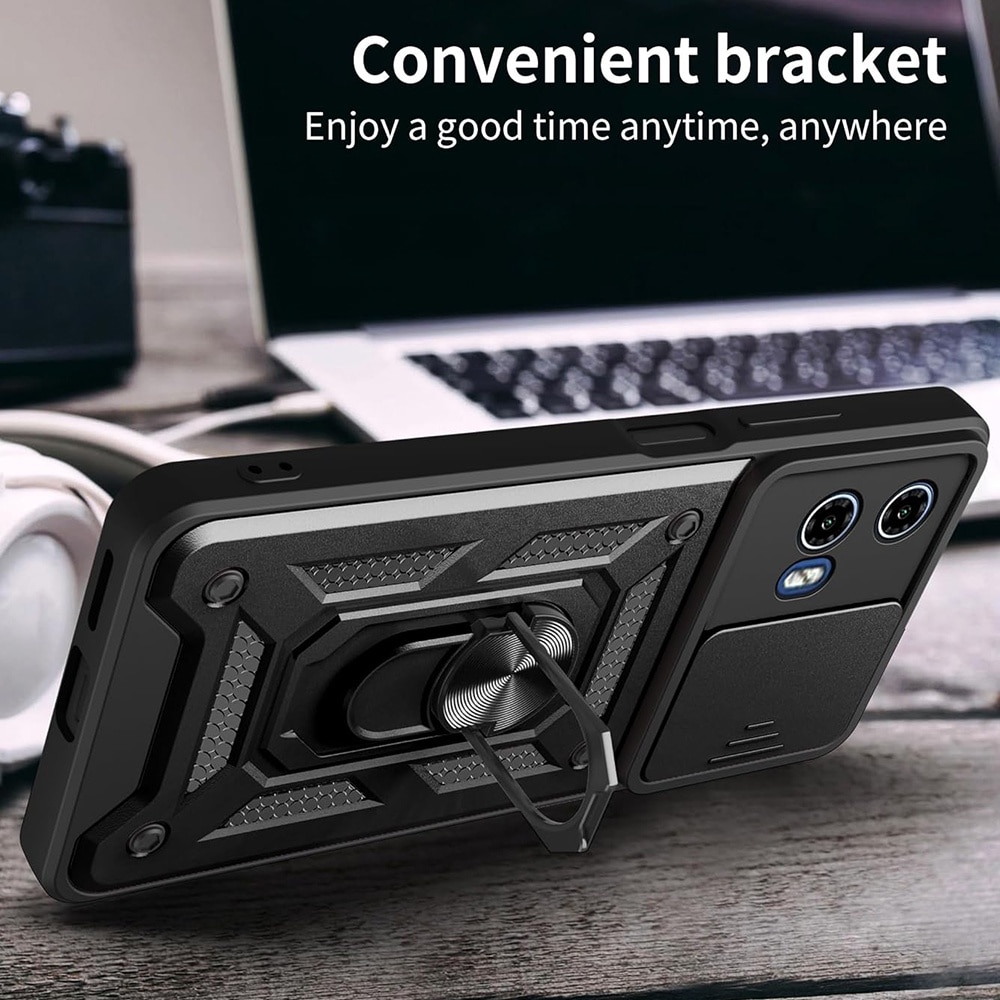Husa pentru Motorola Moto G15 / G15 Power Ring Armor Kickstand Tough Rugged Cover cu protectie camera Negru