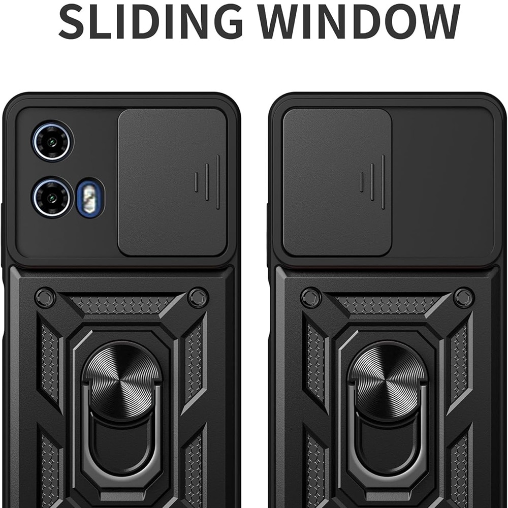 Husa pentru Motorola Moto G15 / G15 Power Ring Armor Kickstand Tough Rugged Cover cu protectie camera Negru
