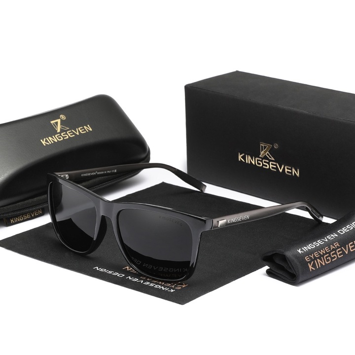 Ochelari de soare, Kingseven, polarizati, UV400, informalitate, conducere, in aer liber, set complet, Marime unica, gri de pistol