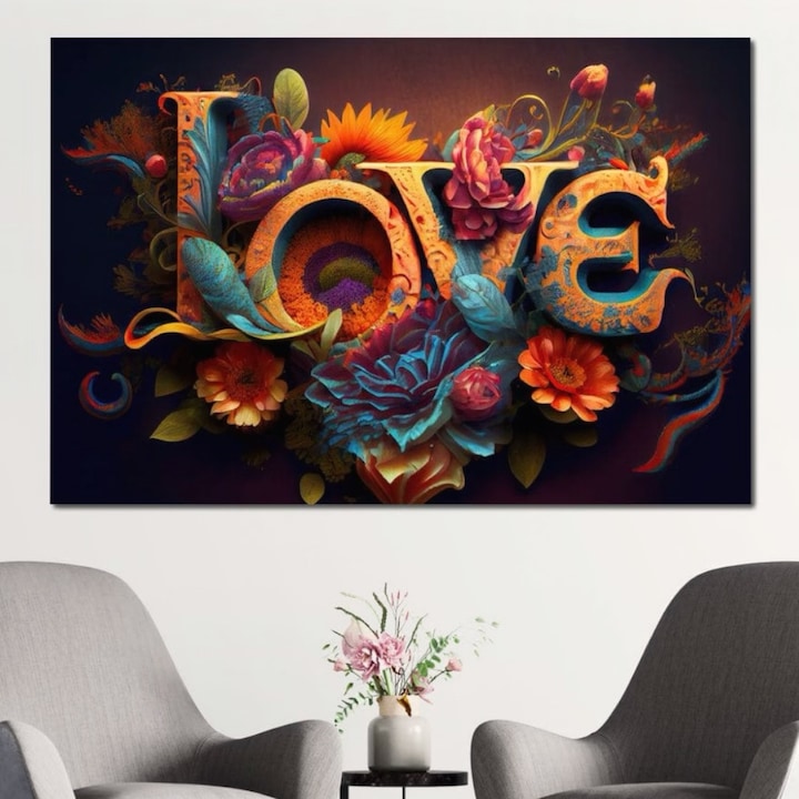 Премиум картина върху платно, LuxCanva® E1001, Цветя на любовта и хармонията, 100 X 140 см, 100% памучно платно 400 г/м2, дървена рамка, стая, любов, цветя, природа, елегантност, хол, ярки цветове