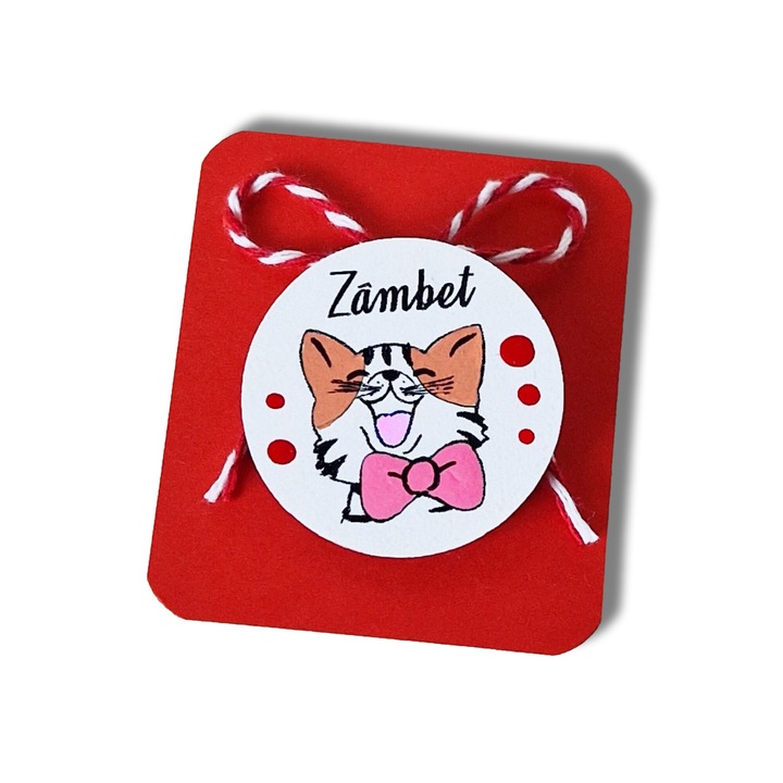 Kézzel készített bross, Rodion butik, kis cica, kézzel festett fára, 4 cm