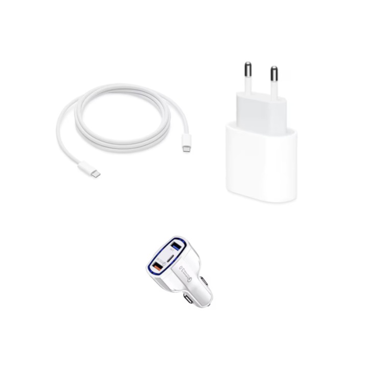 Csomag, Apple 20W-os gyorstöltő töltő kompatibilis iPhone 16, 15 pro, 16, 15 Pro Max, iPad Pro-2020 adatkábel 2m USB-C -C, 67w, gyors autós adapter 7A/35w