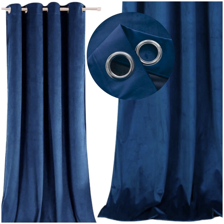 Draperie, Zolta, Velur, 280 g/m2, Prindere pe inele, 250x140cm, Albastru inchis