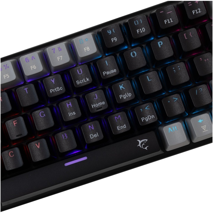 Клавиатура Gaming механична White Shark WAKIZASHI v2, СИН превключвател, Тип Compact Carry-On, Full Anti-Ghosting, Rainbow LED осветени клавиши, Разглобяем 1,5 m USB-C-USB-A кабел, Черен-Сив