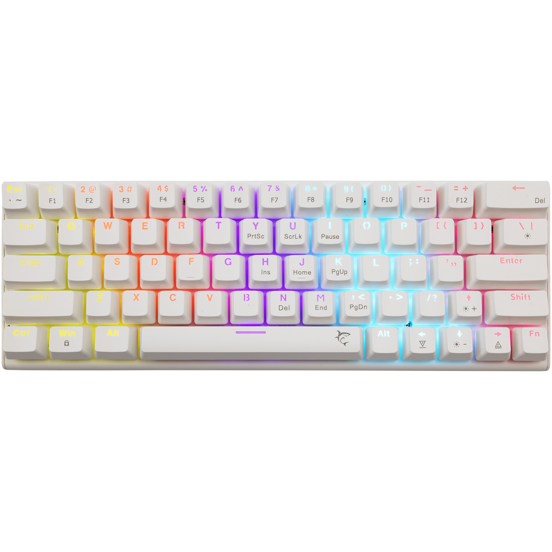 Tastatura Mecanica Gaming cu fir White Shark WAKIZASHI v2, BLUE Switch, Tip Compact Carry-On, Full Anti-Ghosting, Taste Iluminate Rainbow LED, Cablu 1.5m USB-C-USB-A Detasabil, Alb